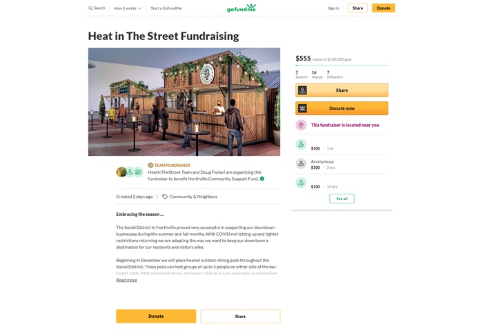 Gofund Me image for outside dining